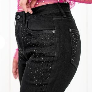Judy Blue  High Rise Black Rhinestone Embellished Slim Jeans size 11/30